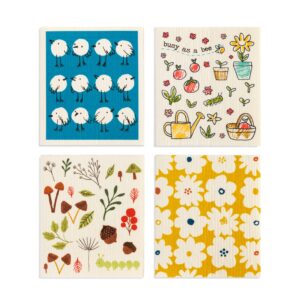 demdaco busy as a bee yellow and blue 7 inch cotton biodegradable dish cloths set of 4