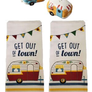 Vintage Camper 4 Piece Kitchen Decor Bundle, 2 Tea Towels and Salt & Pepper Shaker Set