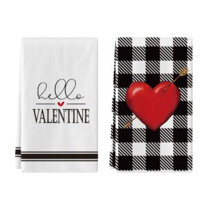 artoid mode buffalo plaid arrow heart love you more love you most valentine's day home kitchen towels, 18 x 26 inch holiday ultra absorbent drying cloth dish towels for cooking baking set of 2