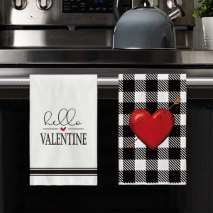 Artoid Mode Buffalo Plaid Arrow Heart Love You More Love You Most Valentine's Day Home Kitchen Towels, 18 x 26 Inch Holiday Ultra Absorbent Drying Cloth Dish Towels for Cooking Baking Set of 2