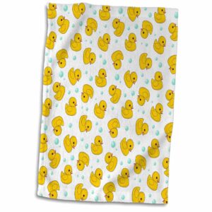 3d rose cute rubber pattern-yellow ducks-kawaii duckies and soap bubbles on white hand/sports towel, 15 x 22