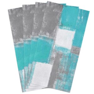 kitchen towels set abstract paint art graffiti lattice tea towel microfiber absorbent washable teal turquoise white grey soft hand dish towel cleaning cloth for kitchen bathroom, 18 x 28 inch