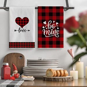 Artoid Mode Buffalo Plaid Kitchen Dish Towels Love Truck, 18 x 26 Inch Seasonal Valentine's Day Anniversary Wedding Ultra Absorbent Drying Cloth Tea Towels for Cooking Baking Set of 4