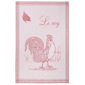 coucke french jacquard cotton kitchen dish towel farm animal collection, le coq (rooster) pj, 20-inches by 30-inches, red