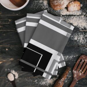 PIEPLE Gray Black Geometric Kitchen Towels - 2 Pack Microfiber Absorbent Dish Towels for Kitchen, Modern White Abstract Art Aesthetics Farmhouse Kitchen Hand Towels/Tea Towels/Bar Towels 18"x28"