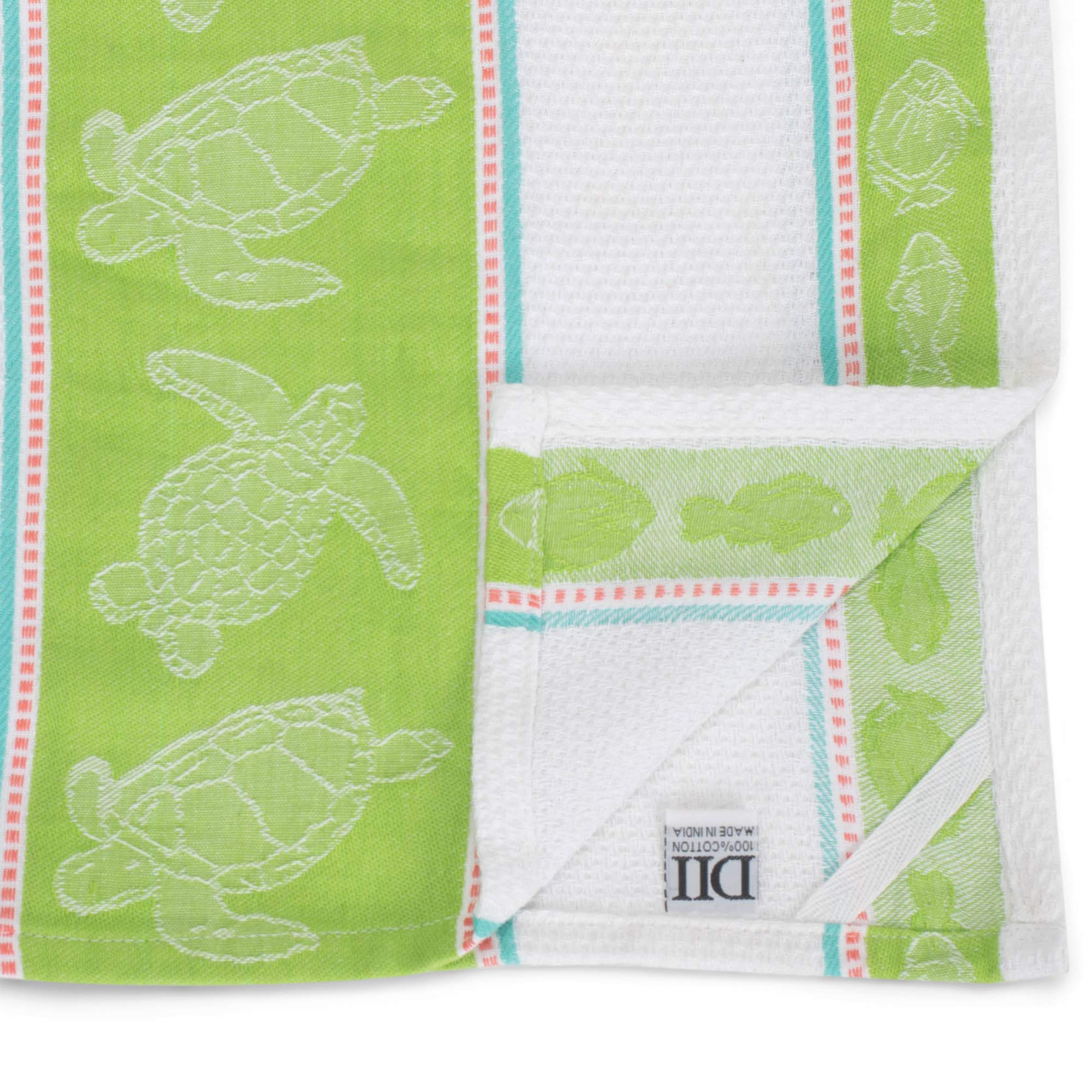 DII Design Imports Sea Turtle Jacquard Kitchen Towel Dishtowel. 18 X 28". 100% Cotton Hanging Loop Machine Wash