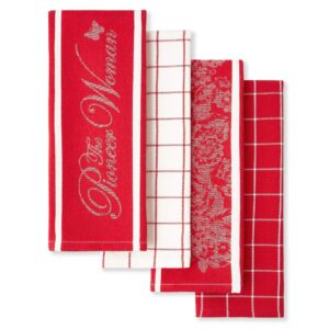 the pioneer woman floral kitchen towels, red and white, set of 4