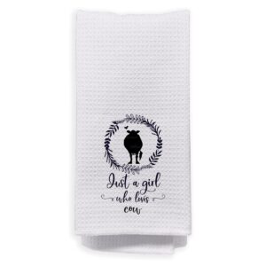 negiga just a girl who loves cow dish cloths towels 24x16 inch,farmhouse floral cow silhouette decor decorative dish hand towels for kitchen bathroom,cow lover gifts
