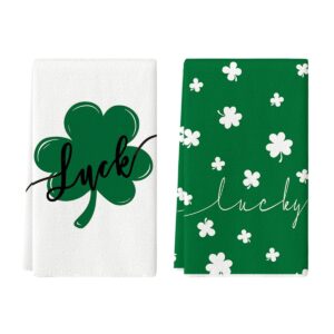 artoid mode green clover shamrock lucky st. patrick's day dish towels kitchen towels, 18x26 inch holiday decoration seasonal hand towels set of 2