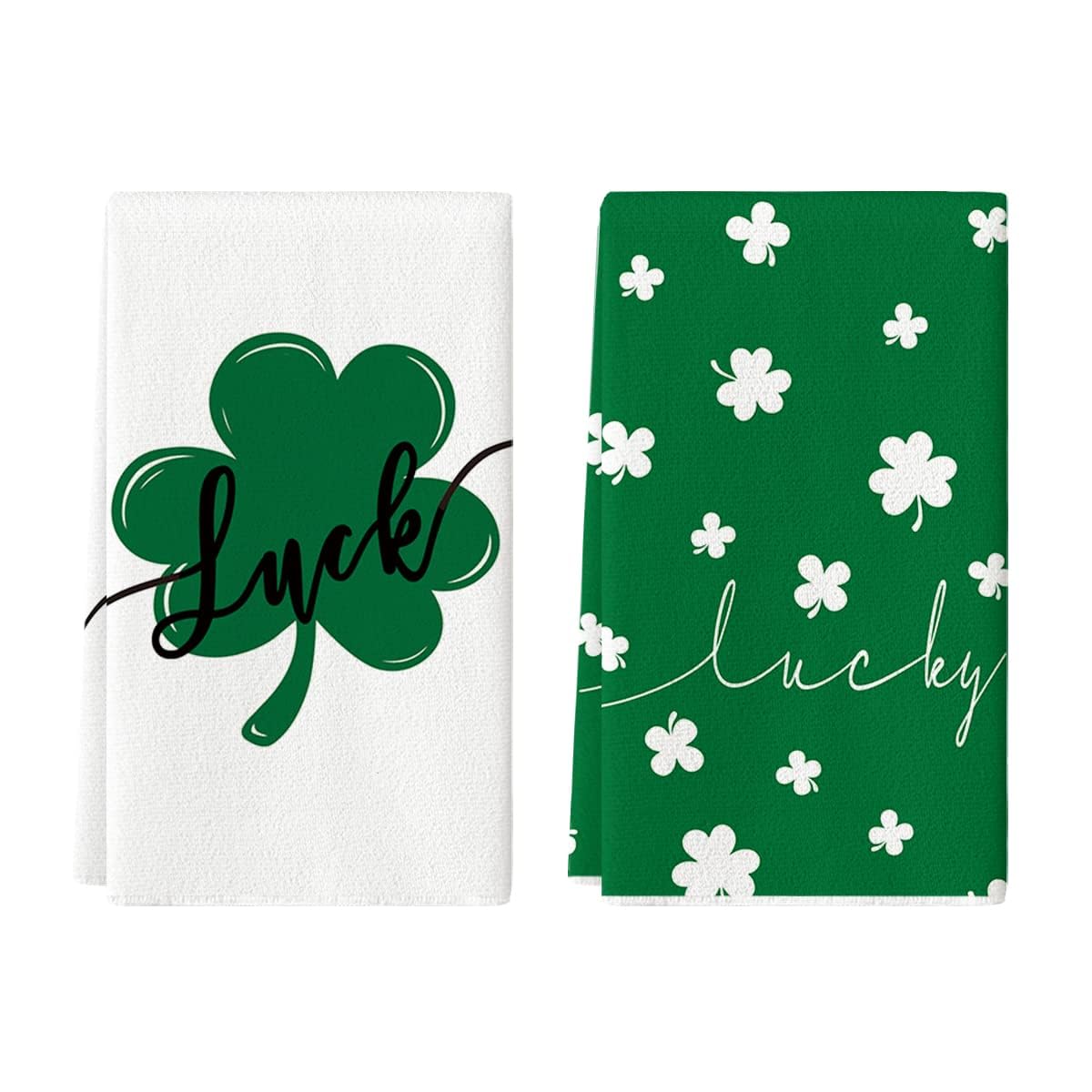 Artoid Mode Green Clover Shamrock Lucky St. Patrick's Day Dish Towels Kitchen Towels, 18x26 Inch Holiday Decoration Seasonal Hand Towels Set of 2