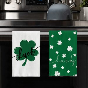 Artoid Mode Green Clover Shamrock Lucky St. Patrick's Day Dish Towels Kitchen Towels, 18x26 Inch Holiday Decoration Seasonal Hand Towels Set of 2