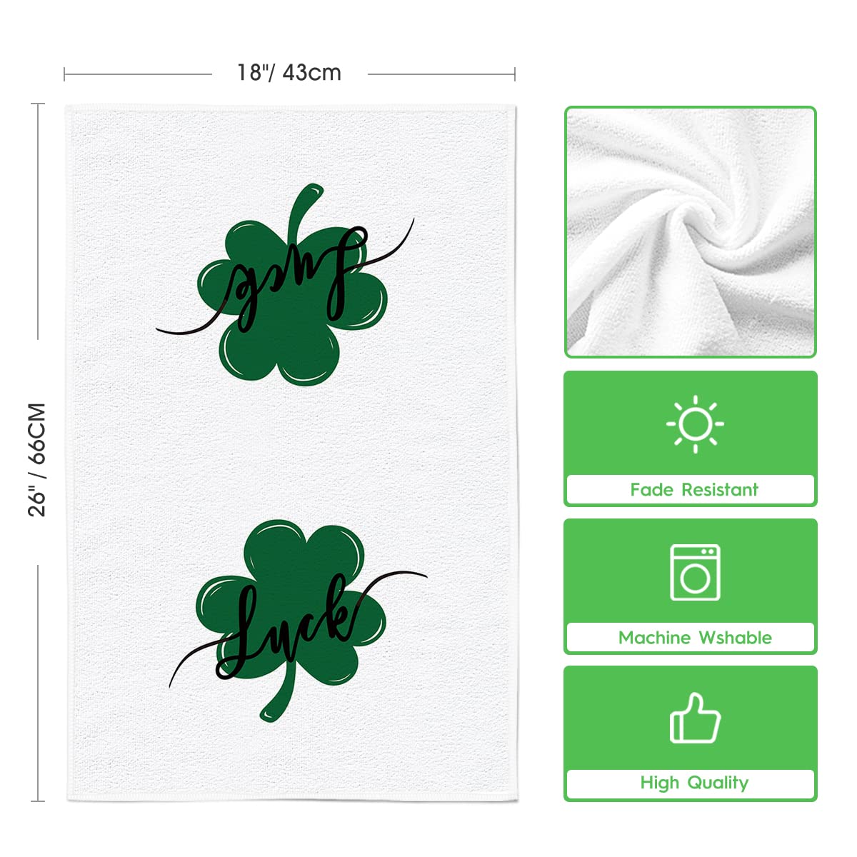 Artoid Mode Green Clover Shamrock Lucky St. Patrick's Day Dish Towels Kitchen Towels, 18x26 Inch Holiday Decoration Seasonal Hand Towels Set of 2