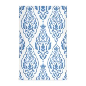 kigai blue white damask pattern kitchen towels, 18 x 28 inch super soft and absorbent dish cloths for washing dishes, 4 pack reusable multi-purpose microfiber hand towels for kitchen