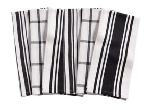 kaf home kitchen towels, set of 6, black & white, 100% cotton, machine washable, ultra absorbent