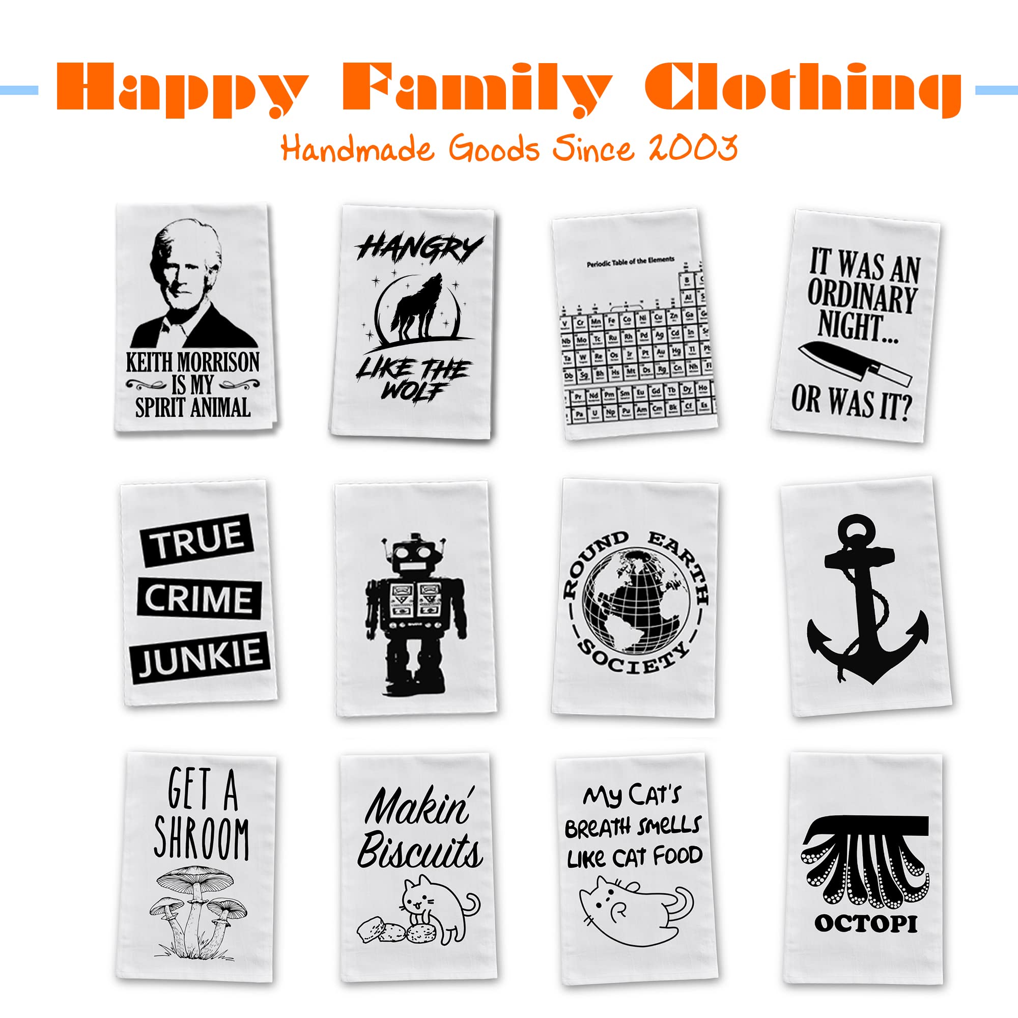 Happy Family Clothing Funny Kitchen Tea Towels, Decorative Flour Sack Dish Towels, Dishcloths Gift Set of 2 (Keith Morrison & Ordinary Night - 2 Pack)