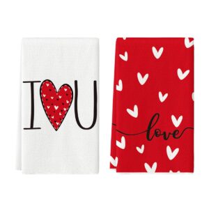 artoid mode red i love you valentine's day kitchen towels dish towels, 18x26 inch seasonal decoration hand towels set of 2