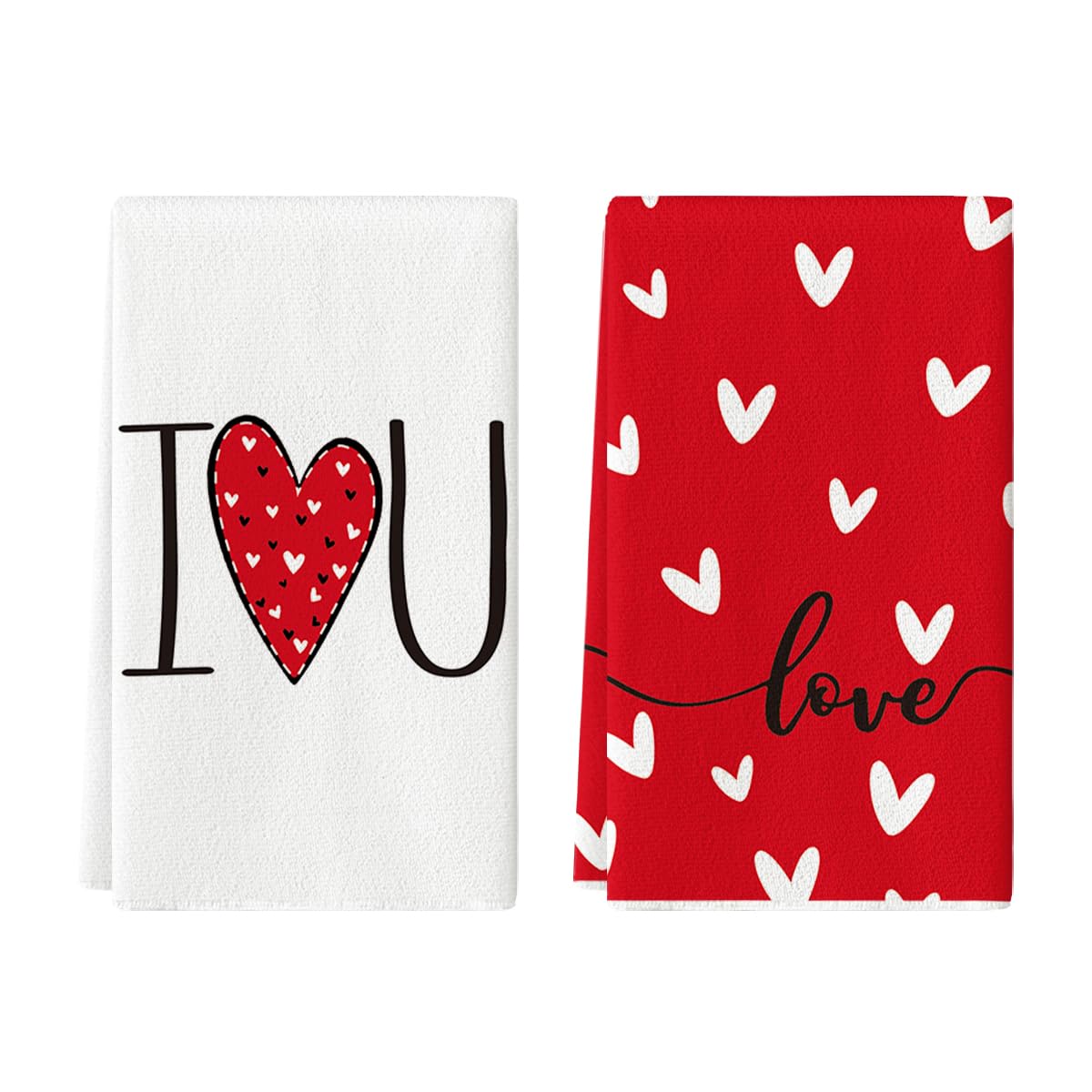 Artoid Mode Red I Love You Valentine's Day Kitchen Towels Dish Towels, 18x26 Inch Seasonal Decoration Hand Towels Set of 2