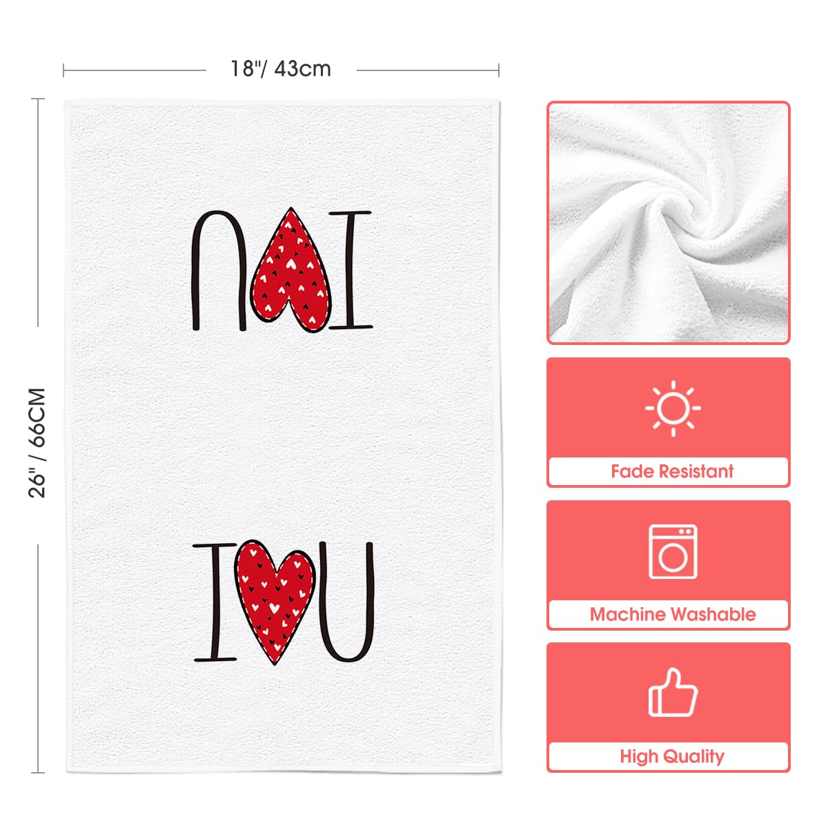 Artoid Mode Red I Love You Valentine's Day Kitchen Towels Dish Towels, 18x26 Inch Seasonal Decoration Hand Towels Set of 2