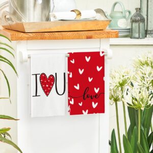 Artoid Mode Red I Love You Valentine's Day Kitchen Towels Dish Towels, 18x26 Inch Seasonal Decoration Hand Towels Set of 2