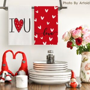 Artoid Mode Red I Love You Valentine's Day Kitchen Towels Dish Towels, 18x26 Inch Seasonal Decoration Hand Towels Set of 2