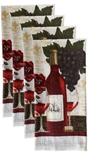 petal cliff set of 4, rose wine design with grape printed terry kitchen towels dish towels for kitchen decorative size: 15 x 25 inch.