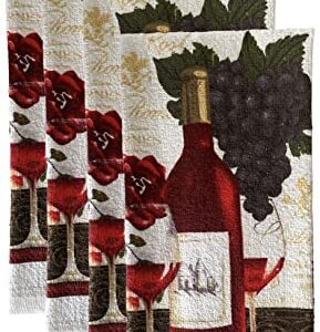 Petal Cliff Set of 4, Rose Wine Design with Grape Printed Terry Kitchen Towels Dish Towels for Kitchen Decorative Size: 15 x 25 inch.