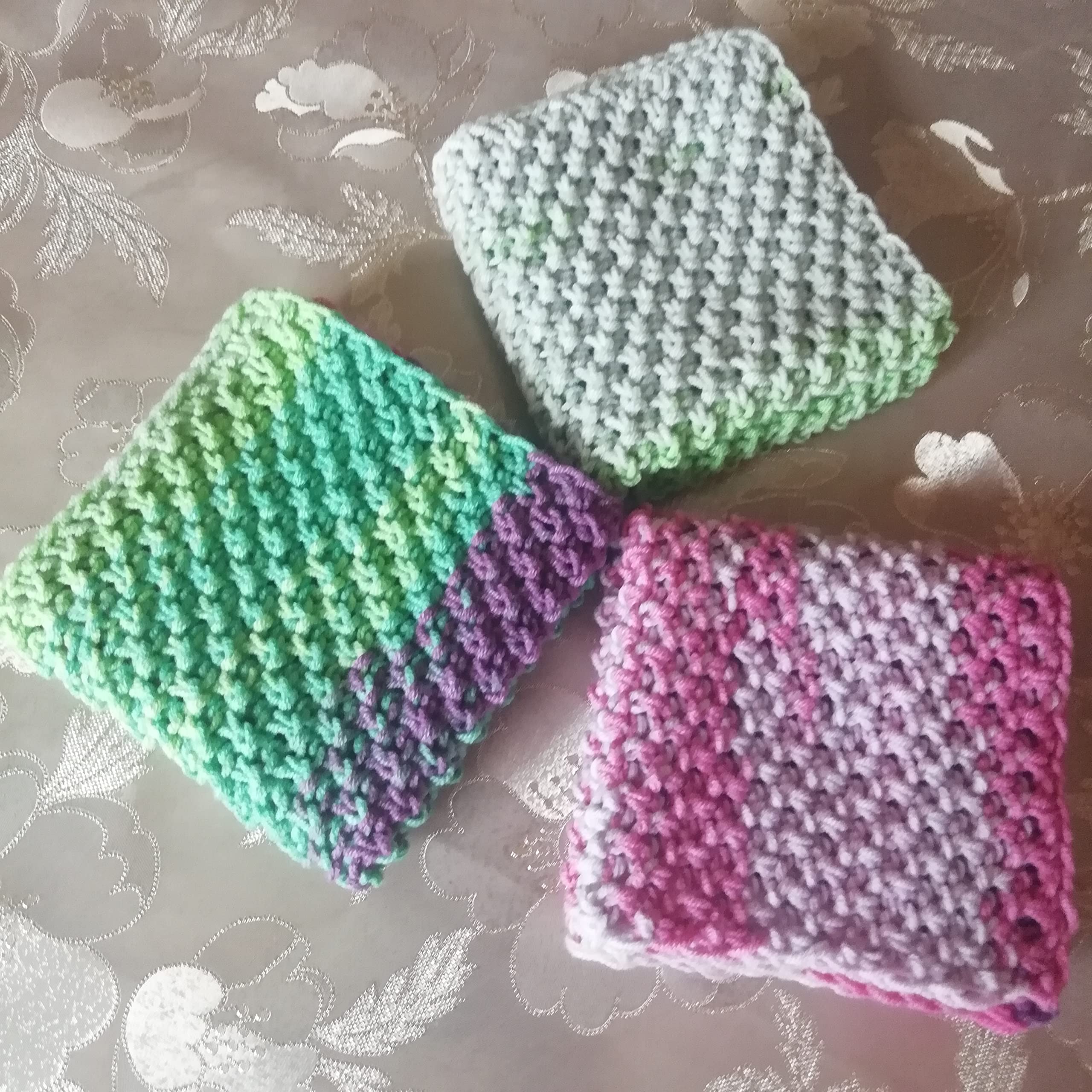 Colorful Set 3 Cotton Washcloths Super Absorbent Reusable Dishcloths Knitwear Square Soft Ecology Rags
