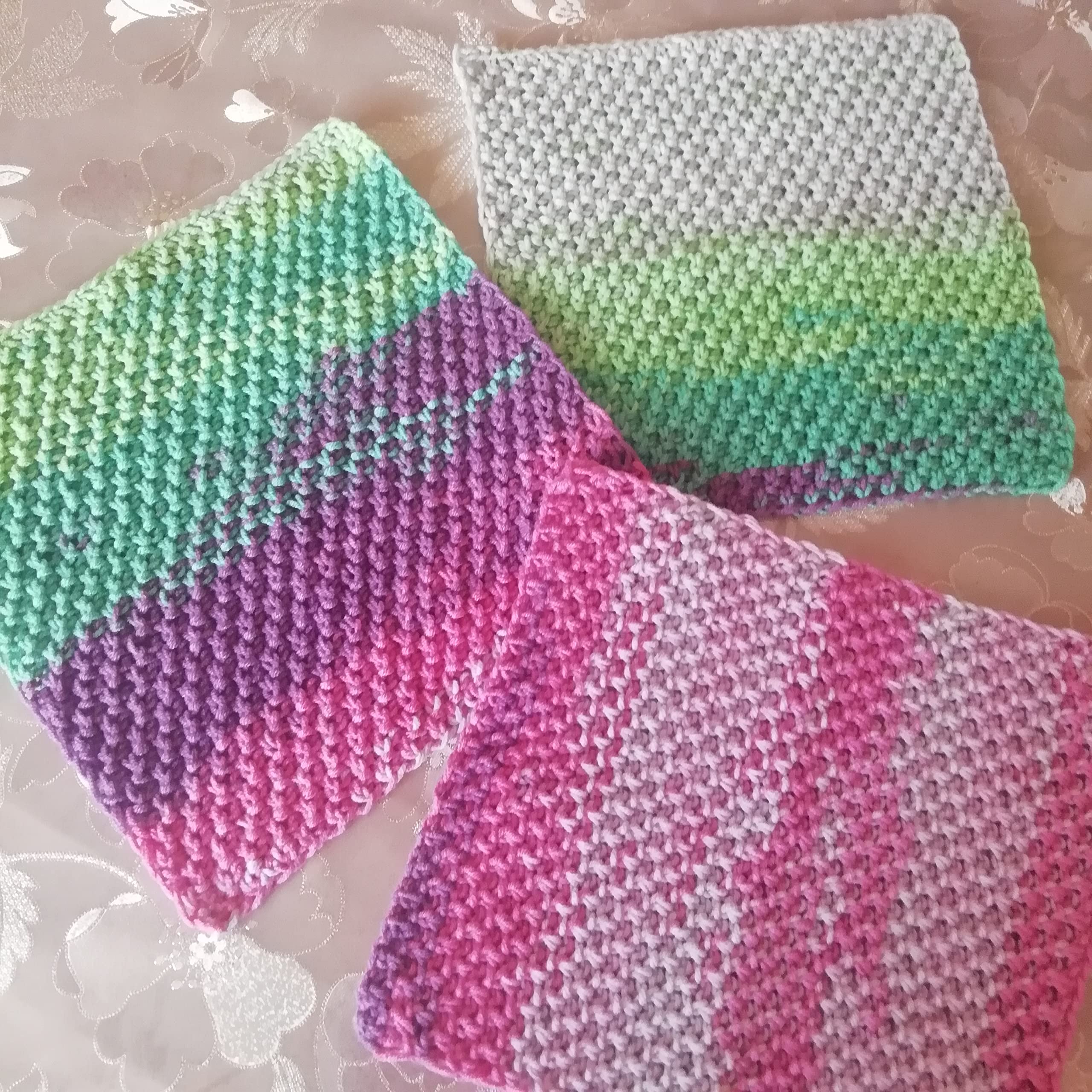 Colorful Set 3 Cotton Washcloths Super Absorbent Reusable Dishcloths Knitwear Square Soft Ecology Rags
