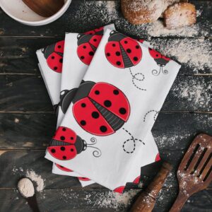 Meet 1998 Red Ladybug Kitchen Towels, Set of 4 Hand Drying Towel, Soft Absorbent Multipurpose Cloth Tea Towels for Cooking Baking, Nature Insect Print Washable Dish Towels Cloth 18x28 Inch
