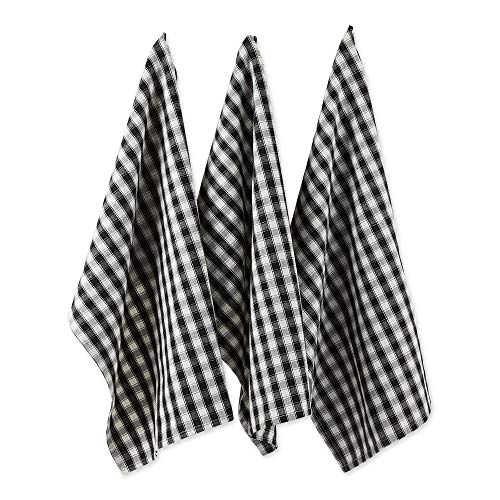 DII French Check Kitchen Collection Decorative Oversized Cotton Dishtowels, 18x28, Black/White, 4 Piece