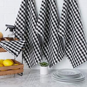 DII French Check Kitchen Collection Decorative Oversized Cotton Dishtowels, 18x28, Black/White, 4 Piece