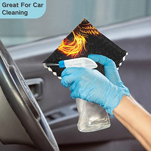 Fire Burning Phoenix Bird with Wings on Black Pack of 6 Pcs Kitchen Dish Towels, Absorbent Soft Dishcloths for Bar cafe Car Table Chair Window Washable Towels 11 x 11 inches