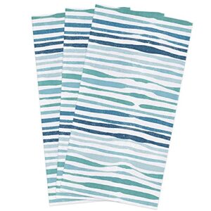 lusweet kitchen towels wave stripe blue green soft cotton reusable absorbent cleaning kitchen dish towels for kitchen cleaning,dishwashing,kitchen,bathroom,18x28 inch, 3 pack