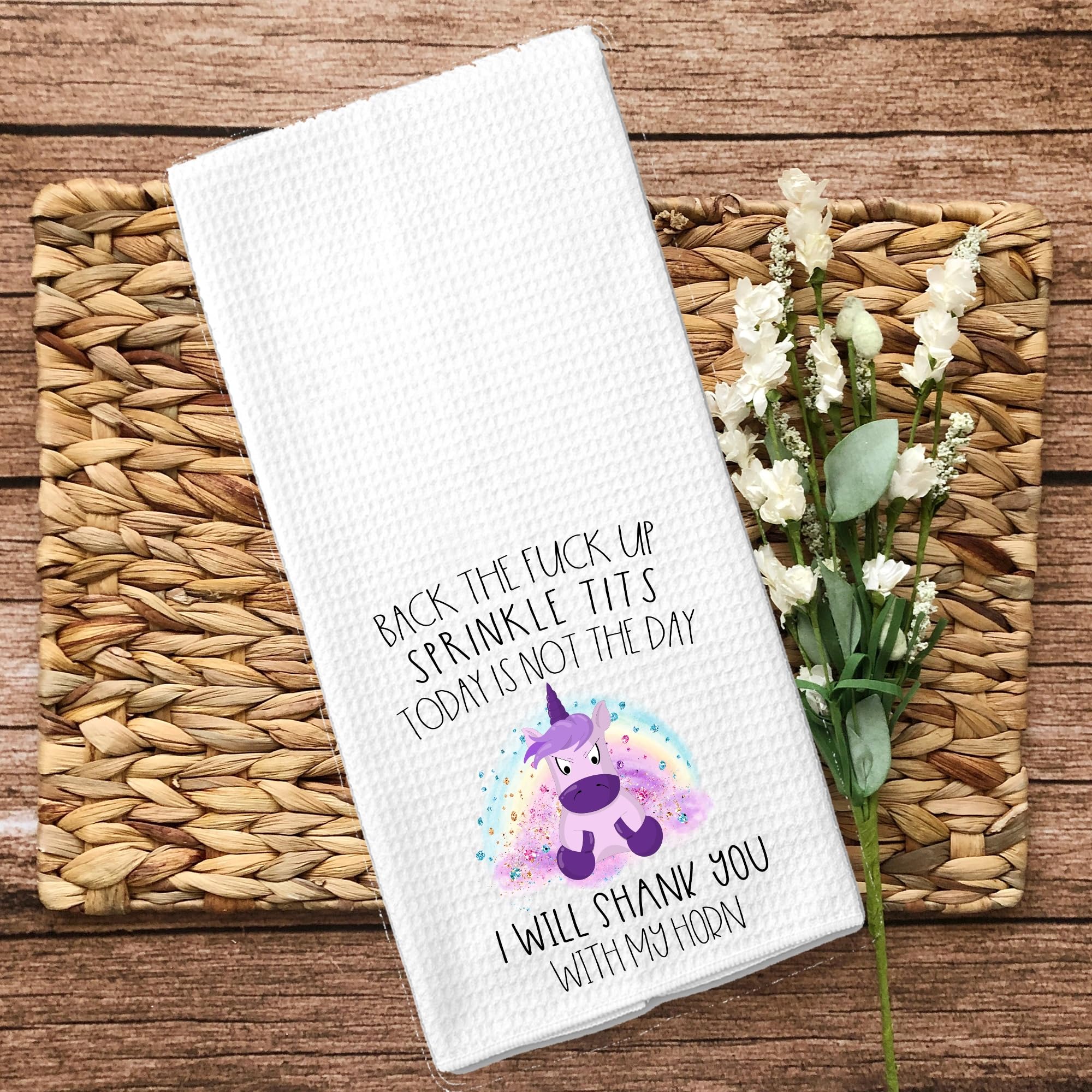 Back the F*ck Up Sprinkle Tits, Shank you with my Horn, Adult Funny Unicorn Kitchen Tea Bar Hand Towel Gift for Women