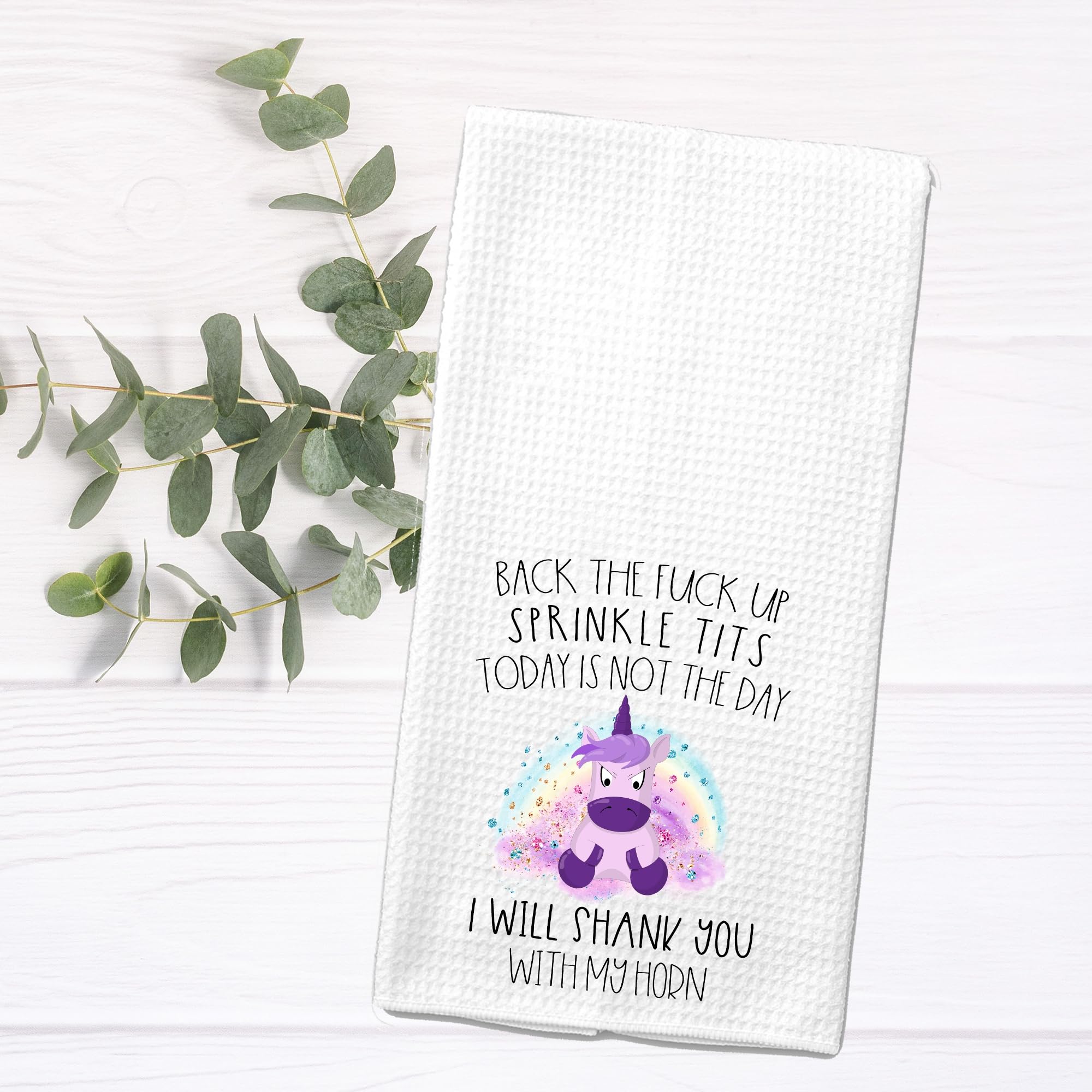 Back the F*ck Up Sprinkle Tits, Shank you with my Horn, Adult Funny Unicorn Kitchen Tea Bar Hand Towel Gift for Women