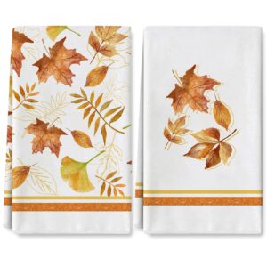 anydesign fall kitchen dish towel 18 x 28 inch autumn leaves tea towel rustic maple leaves dishcloth farmhouse hand drying cloth towel for holiday kitchen cooking baking, 2 pack