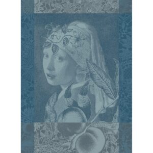garnier-thiebaut, femme à la perle, bleu french jacquard kitchen/tea towel, 100% cotton
