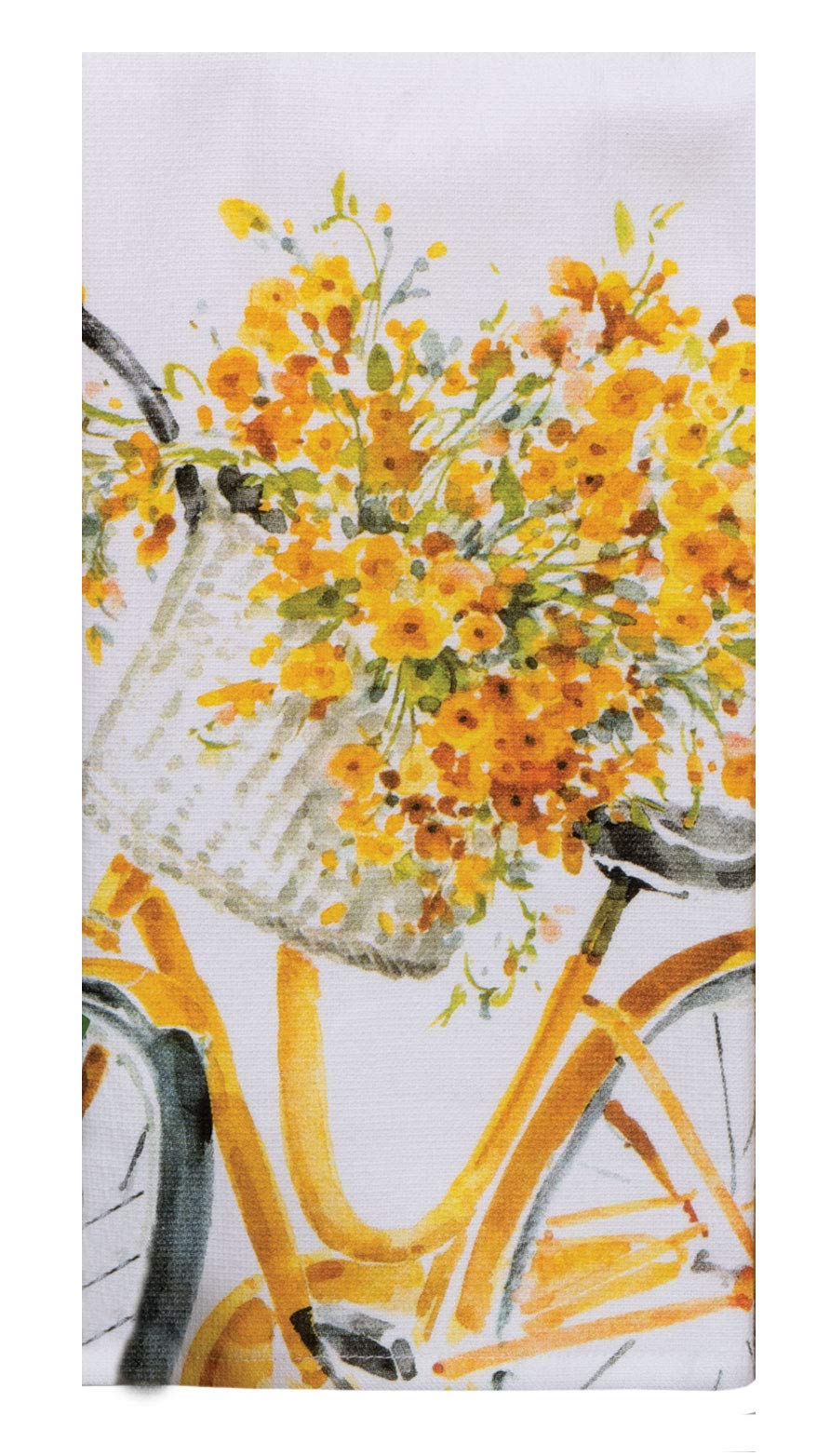 DHE 2 Piece Sweet Spring Yellow White Bike and Forsythia Kitchen Dual Purpose Towel Bundle