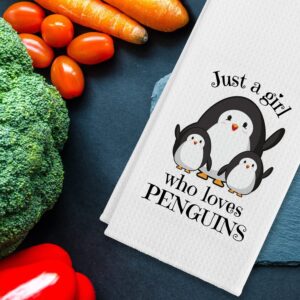 Just A Girl Who Loves Penguins Cute Penguin Kitchen Towels，Cotton Modern 24 X 16 Inches Dish Towels Dishcloths, Dish Cloth Flour Sack Hand Towel for Farmhouse Kitchen Decor,Penguin Lovers Girls Gifts