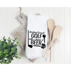 Weekend for cast Golf with a Chance of Beer - Dish Towel Kitchen Tea Towel Funny Saying Humorous Flour Sack Towels Great Housewarming Gift 28 inch by 28 inch, 100% Cotton, Multi-Purpose Towel