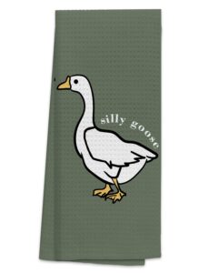 tunw silly goose funny cartoon goose soft and absorbent kitchen towels dishcloth,christian hand towels dish towels 16″×24″, christian gifts, funny goose gifts, goose lover gifts