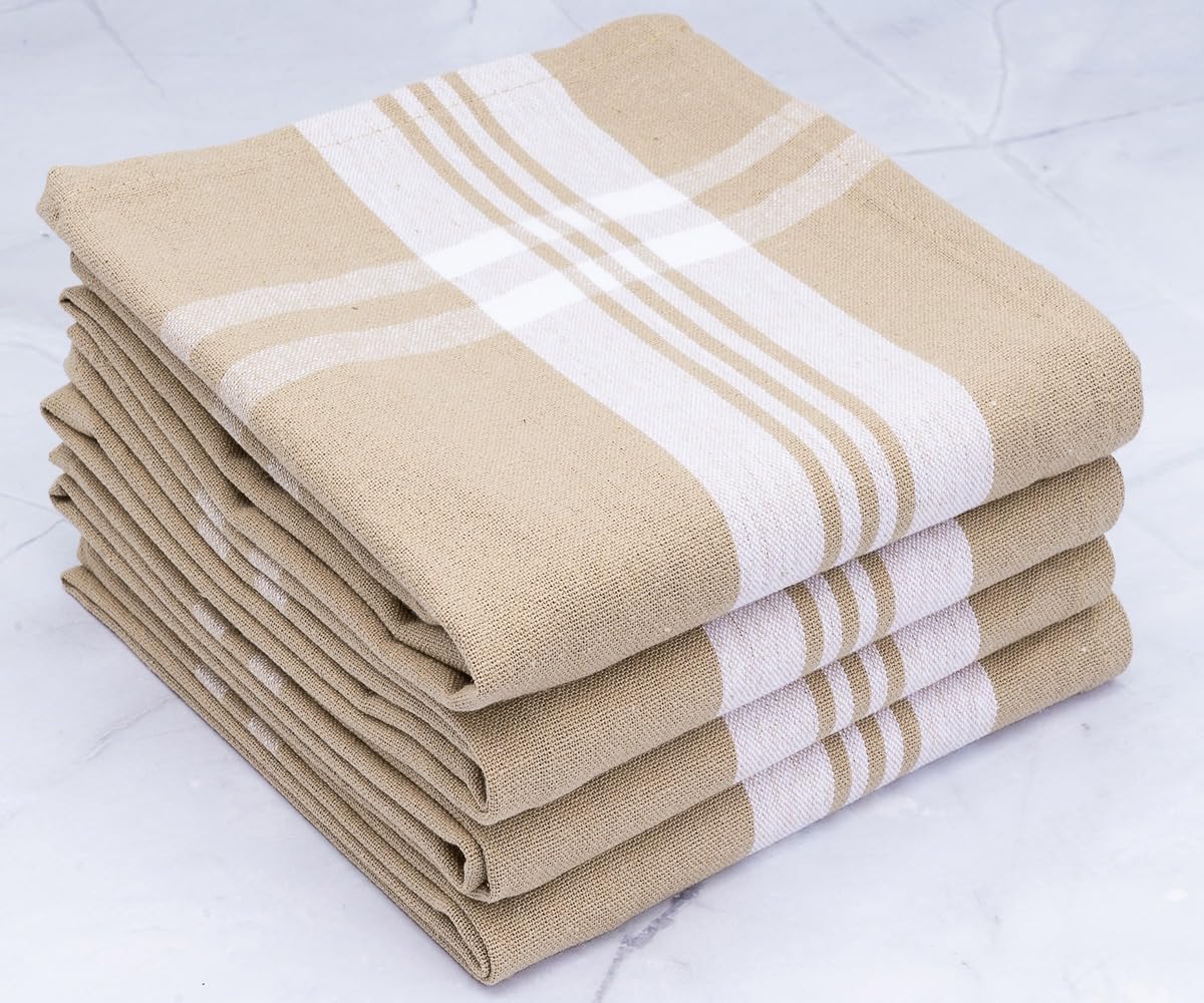 Cotton Linen Kitchen Towels - 6 Pack - 18" x 28" - Cotton Dish Reusable Cleaning Cloths, Teal/White, Absorbent Dish Towels, Machine Washable Hand Towels, Striped Bar Towels, Farmhouse Dish Towels