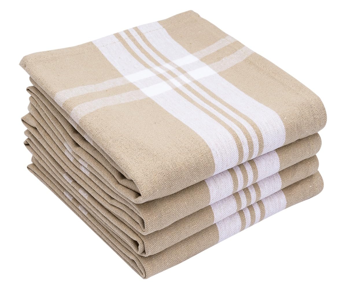 Cotton Linen Kitchen Towels - 6 Pack - 18" x 28" - Cotton Dish Reusable Cleaning Cloths, Teal/White, Absorbent Dish Towels, Machine Washable Hand Towels, Striped Bar Towels, Farmhouse Dish Towels