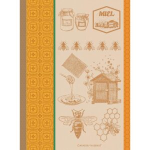 garnier thiebaut miel et abeilles ocre french jacquard kitchen towel 22"x30", 100% cotton