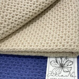 JuliaNa Home and Decor Waffle Weave Kitchen Towels, 100% Cotton, Set of 4 Cloths for Washing Dishes, Kitchen Dish Towels 12x12 Inches, Cream White and Blue