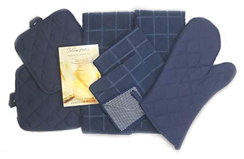 Home Collection 8 Piece Kitchen Towel Set with Dish Cloths, Pot Holders, and Oven Mitt Bundle (Blue)