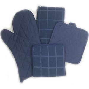 Home Collection 8 Piece Kitchen Towel Set with Dish Cloths, Pot Holders, and Oven Mitt Bundle (Blue)