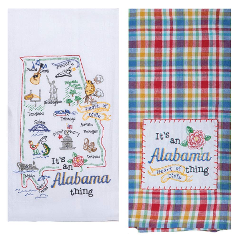 DHE 2 Piece Kay Dee Home State of Alabama Embroidered Kitchen Towel Bundle, Multicolored