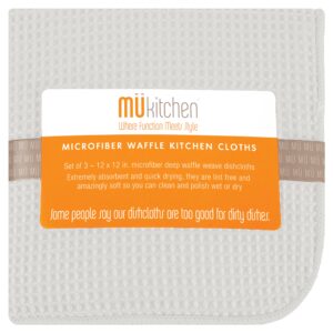 mu kitchen | waffle microfiber dish cloths are 100% quality | durable & absorbent for cleaning & drying | set of 3 | white