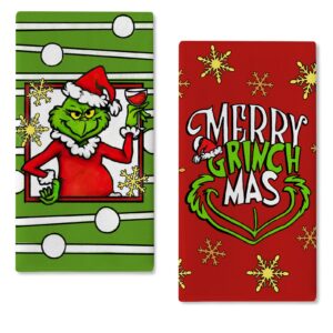 seliem merry christmas kitchen dish towel set of 2, green mas red santa snowflake hand drying baking cooking cloth, winter holiday xmas decor home decorations 18 x 26 inch
